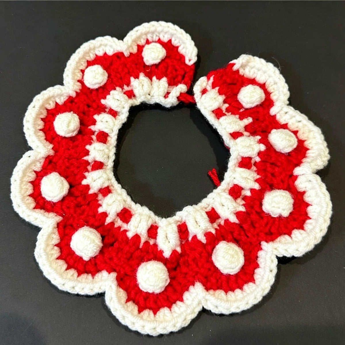 Hand‑Crochet Red‑White Flower Pet Collar