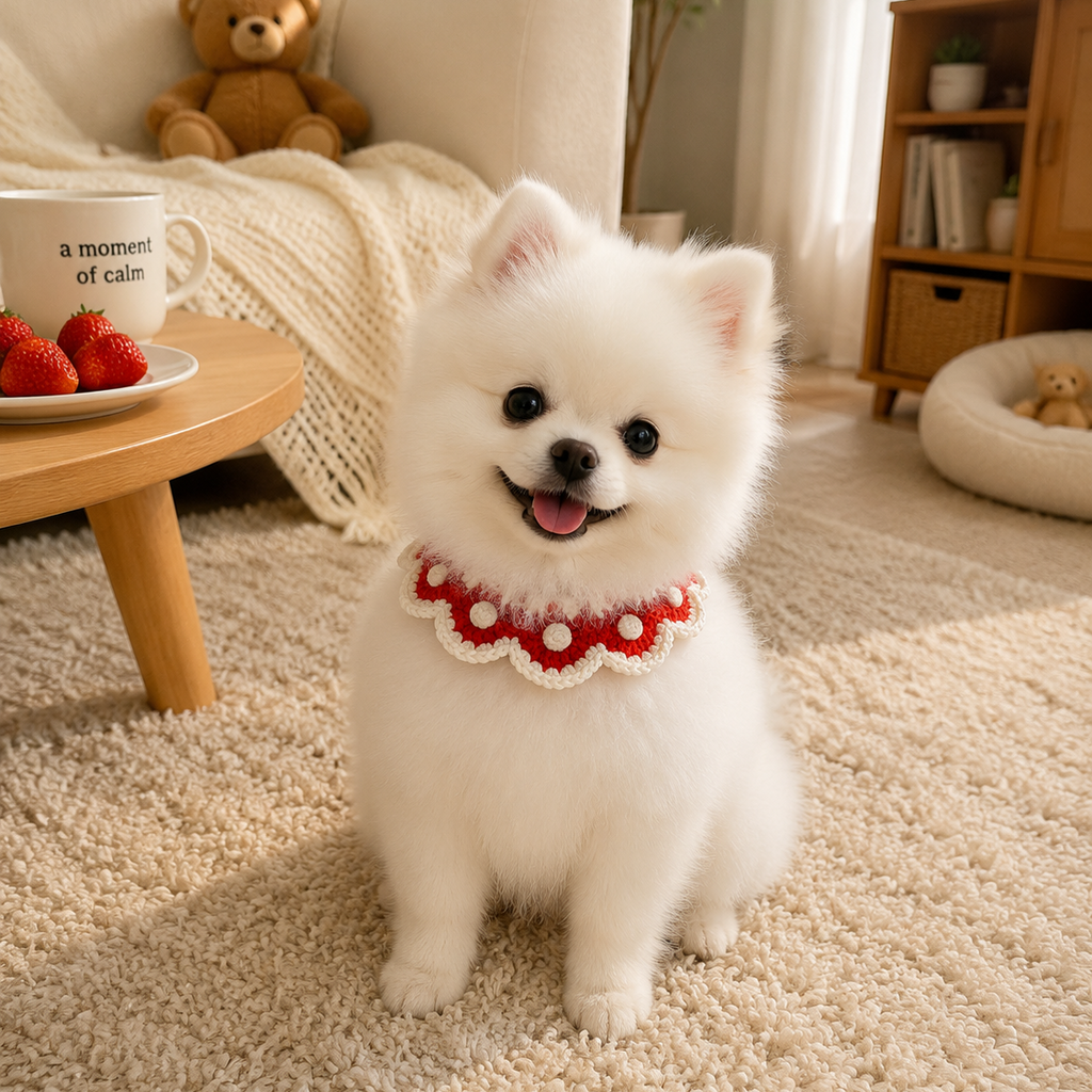 Hand‑Crochet Red‑White Flower Pet Collar