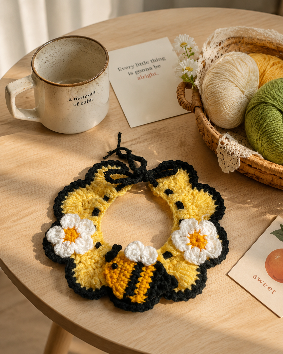 hand-crochet bee & flower pet collar
