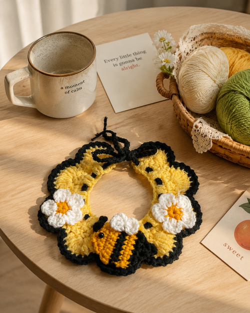 hand-crochet bee & flower pet collar